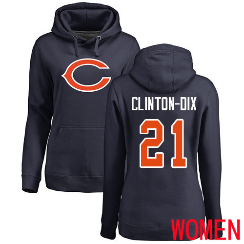 Chicago Bears Navy Blue Women Ha Ha Clinton-Dix Name and Number Logo NFL Football #21 Pullover Hoodie Sweatshirts->nfl t-shirts->Sports Accessory